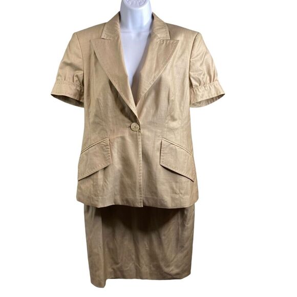 Louis Feraud Vintage 80’s Women's Beige Skirt Suit Size 40/8 Dynasty Retro Chic - Picture 1 of 16